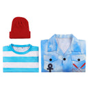 Cosplay Costume Squeaky and Squirmy Smee Wicked Wonderland Overall Shirt Hat Set Blue Kids Children Halloween Carnival Party Outfits
