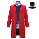Cosplay Costume Willy Wonka Coat Inner Suit Set Red Men Halloween Carnival Party Outfits