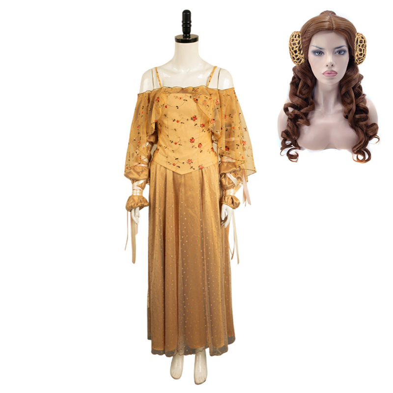 Cossky Costumes Female / Costume+Wig+Hair Access / XS Padme Amidala Women Yellow Meadow Dress Party Carnival Halloween Cosplay Costume