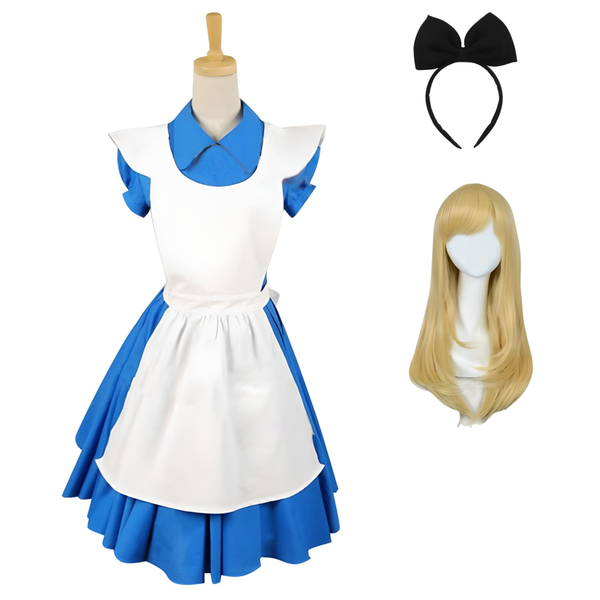 Cossky Costumes Female / Costume + Wig + Hairband / S Alice Blue Dress Outfits Halloween Carnival Suit Cosplay Costume