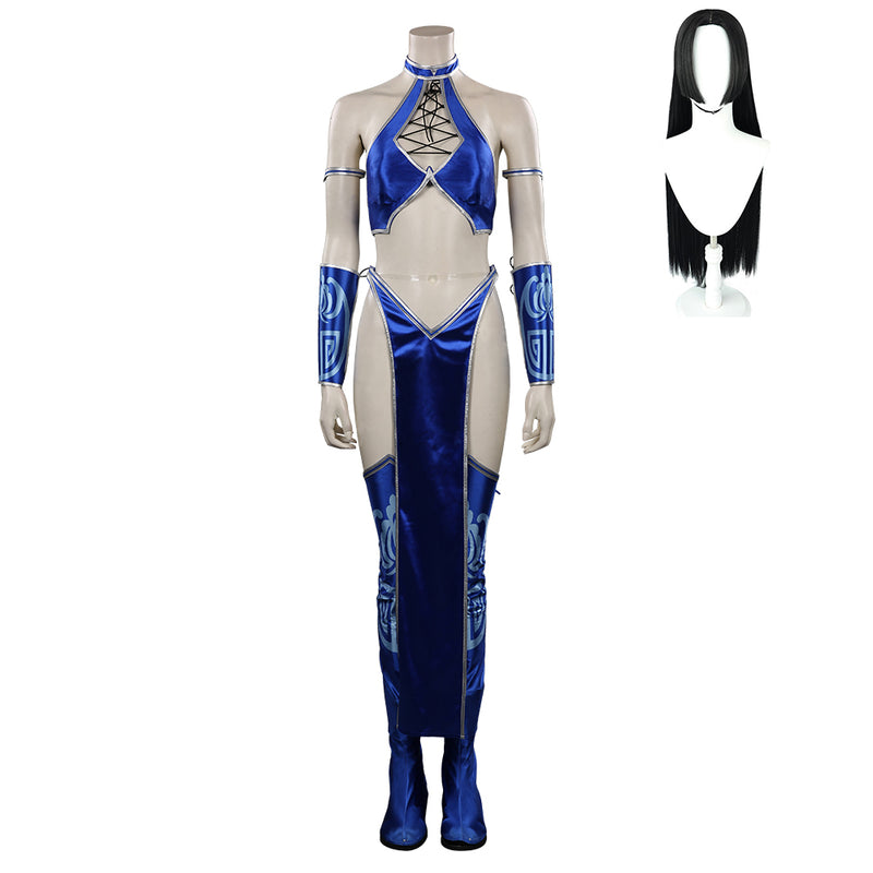 Cossky Costumes Female / Costume + Wig / XS Mortal Kombat Kitana Costume Accessories Outfit Halloween Carnival Suit Cosplay Costume
