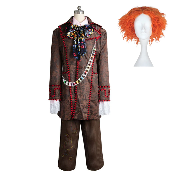 Cossky Costumes Male / Costume + Wig / S Johnny Depp Jacket Pants Tie 6 pcs Mad Hatter Outfits Cosplay Costume Halloween Suit