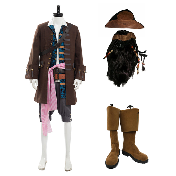 Cossky Costumes Male / Costume + Wig + Shoes / M Pirates Brown Cosplay Costume Set Halloween Suit