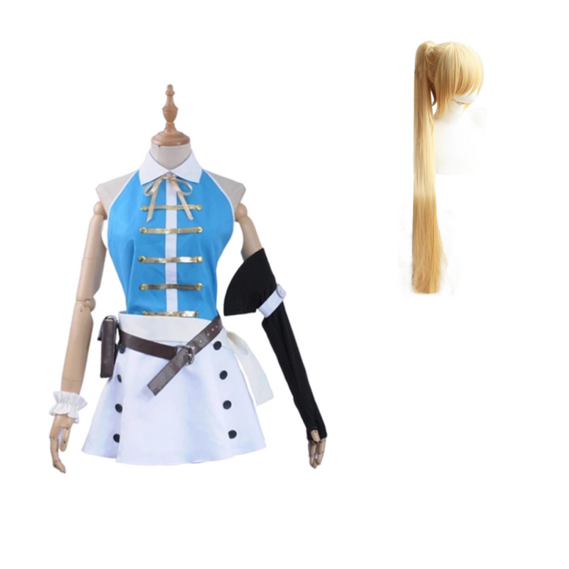 Fairy Tail Season 3 Anime Lucy Heartfilia Women Blue Dress Wig Shoes Full Set Cosplay Costume