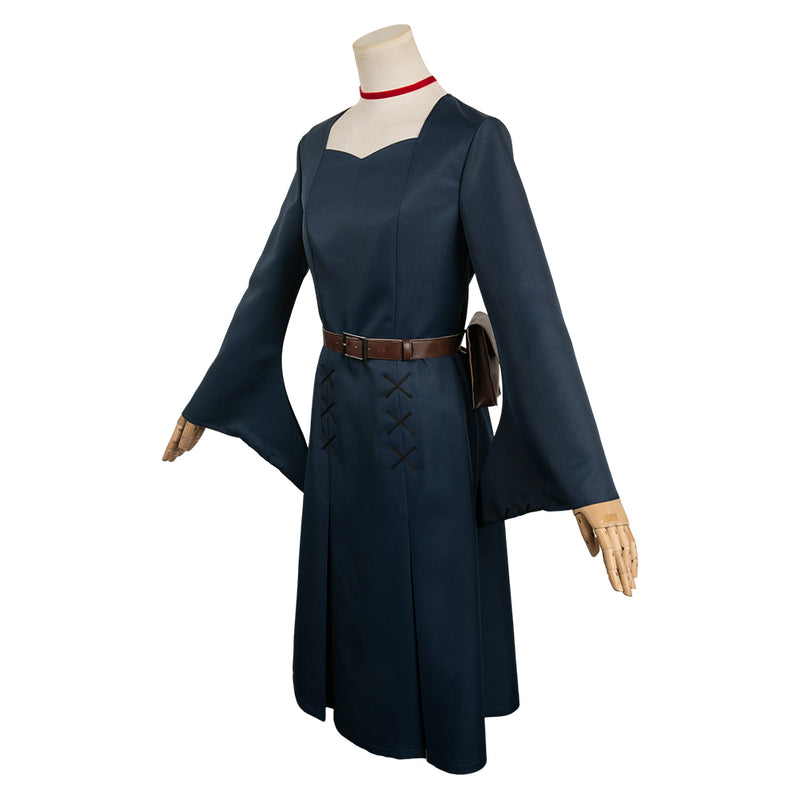 Delicious in Dungeon Anime Marcille Women Dark Blue Dress Party Carnival Halloween Cosplay Costume