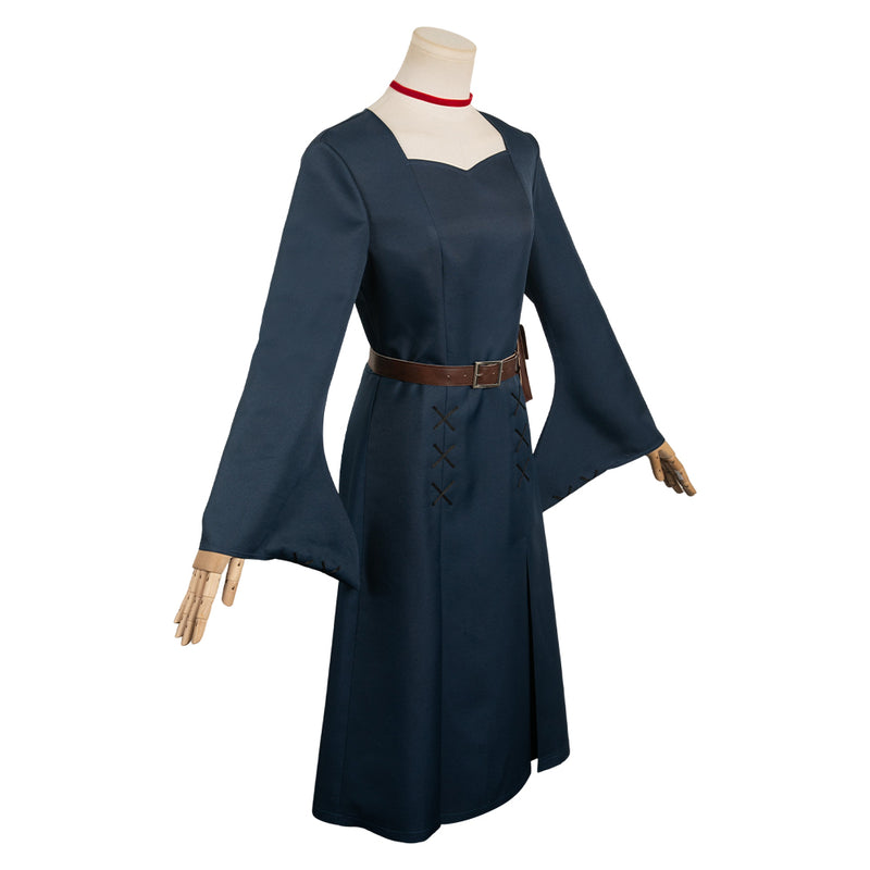 Delicious in Dungeon Anime Marcille Women Dark Blue Dress Party Carnival Halloween Cosplay Costume