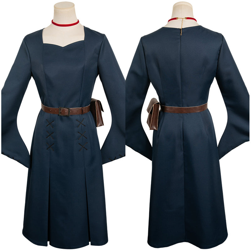 Delicious in Dungeon Anime Marcille Women Dark Blue Dress Party Carnival Halloween Cosplay Costume