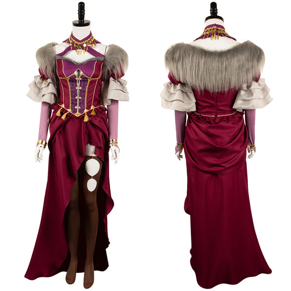 Dragon's Dogma Game Wilhelmina Women Red Dress Party Carnival Halloween Cosplay Costume