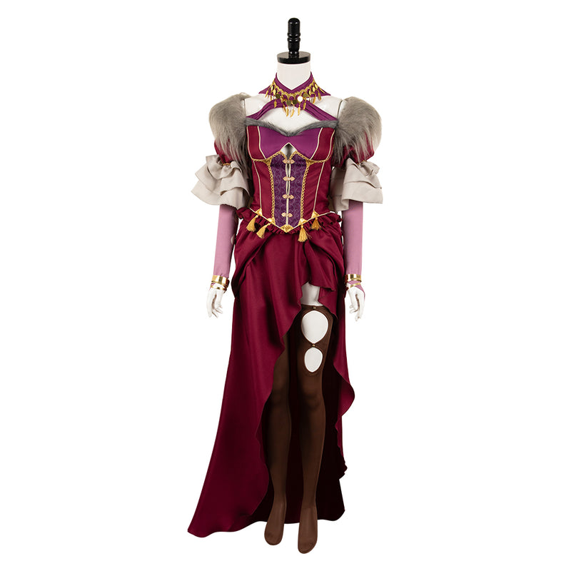 Dragon's Dogma Game Wilhelmina Women Red Dress Party Carnival Halloween Cosplay Costume