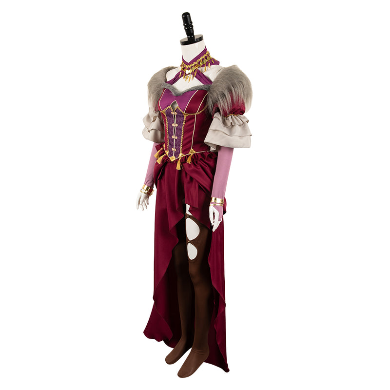 Dragon's Dogma Game Wilhelmina Women Red Dress Party Carnival Halloween Cosplay Costume