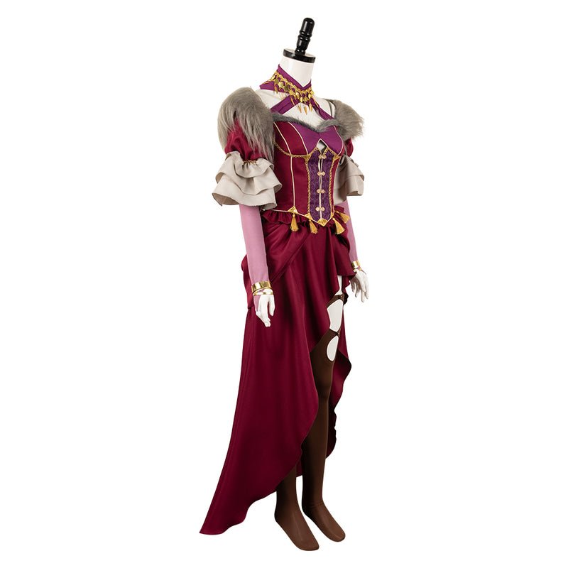 Dragon's Dogma Game Wilhelmina Women Red Dress Party Carnival Halloween Cosplay Costume