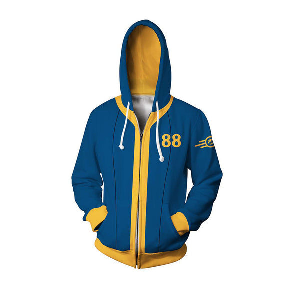 Fallout TV Vault 88 Dweller Cosplay Hooded Sweatshirt Unisex Casual Streetwear Zip Up Jacket Coat