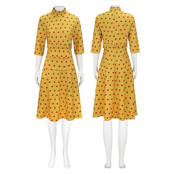 Fantastic Mr.Fox Mrs Fox Women Yellow Printed Dress Halloween Carnival Party Cosplay Costume