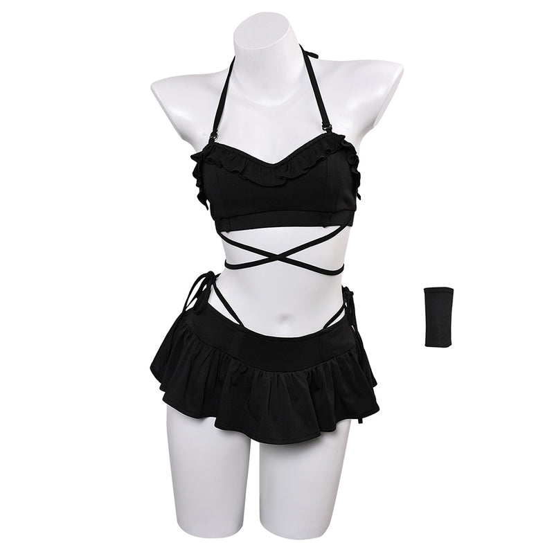 FF Tifa Lockhart Women Black Swimsuit Set Carnival Halloween Cosplay Costume