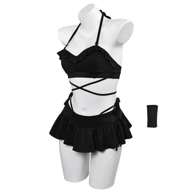 FF Tifa Lockhart Women Black Swimsuit Set Carnival Halloween Cosplay Costume