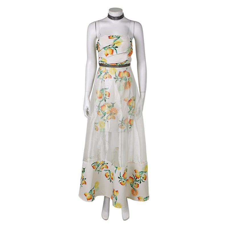 Final Fantasy VII Aerith Gainsborough Women White Citrus Dress Carnival Halloween Cosplay Costume