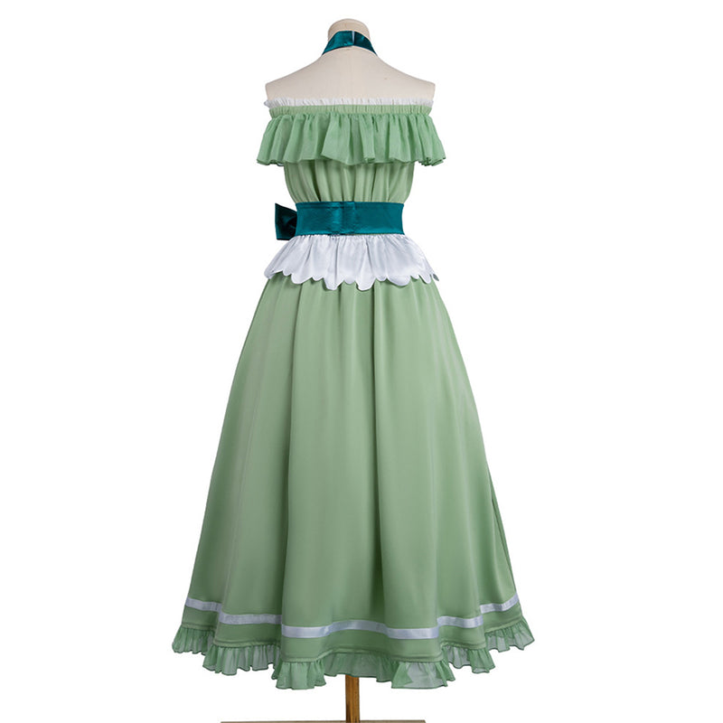green party dress womens Frieren Green Party Dress Outfit Women Halloween Carnival Party Cosplay Costume