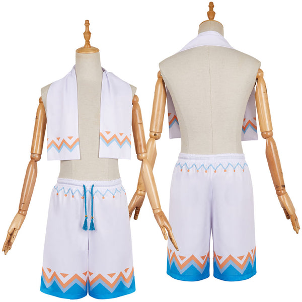 Genshin Impact Aether White Blue Hot Spring Outfit Party Carnival Halloween Cosplay Costume