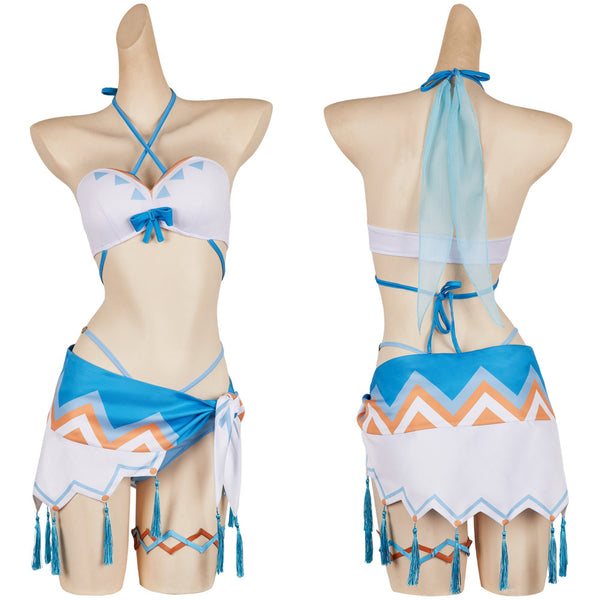 Genshin Impact Lumine Women White Blue Swimsuit Party Carnival Halloween Cosplay Costume