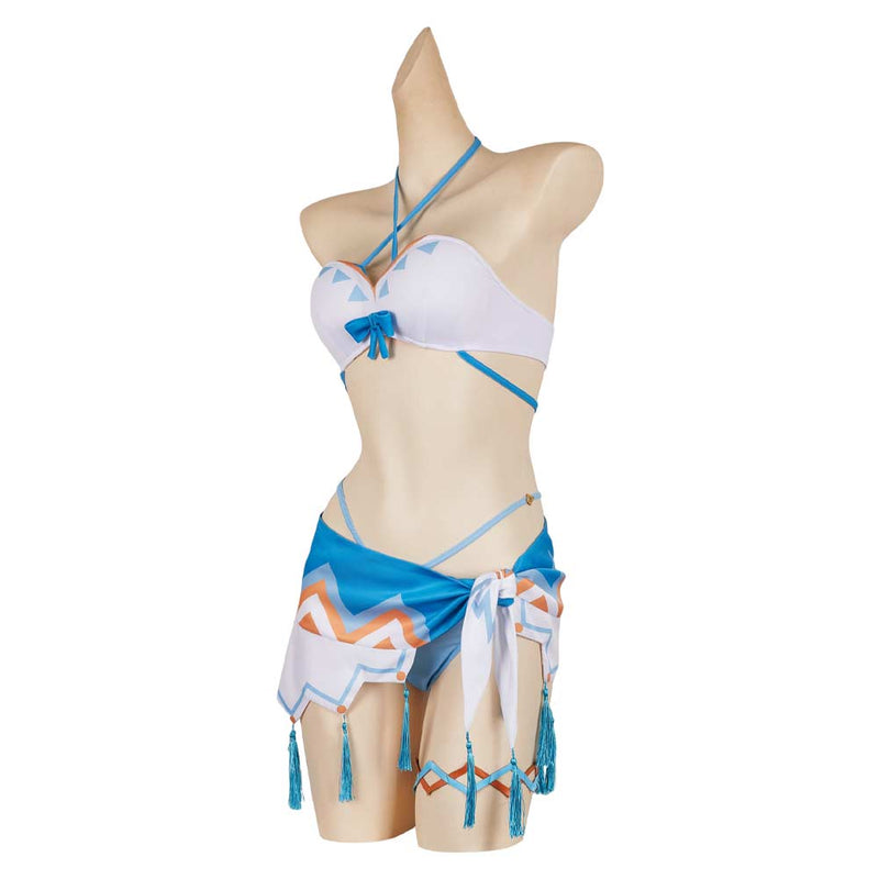 Genshin Impact Lumine Women White Blue Swimsuit Party Carnival Halloween Cosplay Costume