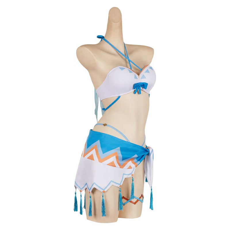 Genshin Impact Lumine Women White Blue Swimsuit Party Carnival Halloween Cosplay Costume