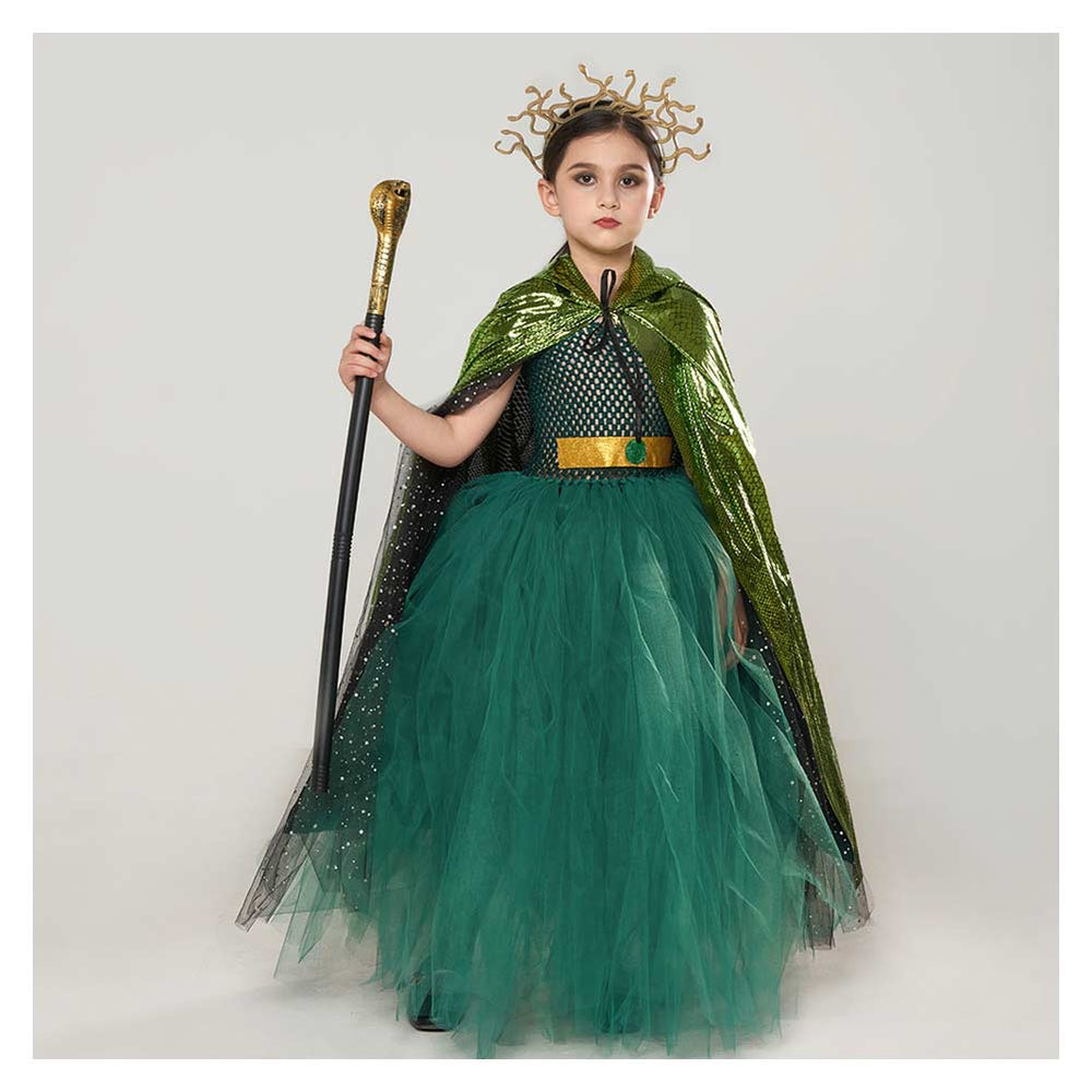 Goddess Medusa Mesh Dress Renaissance Fair Kids Children Halloween Carnival  Party Outfit