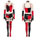Harley Quinn Women Black And Red Outfit Carnival Halloween Cosplay Costume