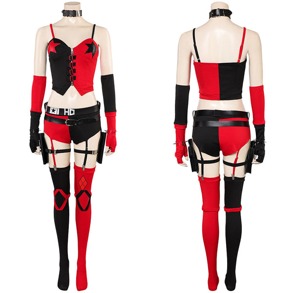 open lace back dress Harley Quinn Women Black And Red Outfit Carnival Halloween Cosplay Costume