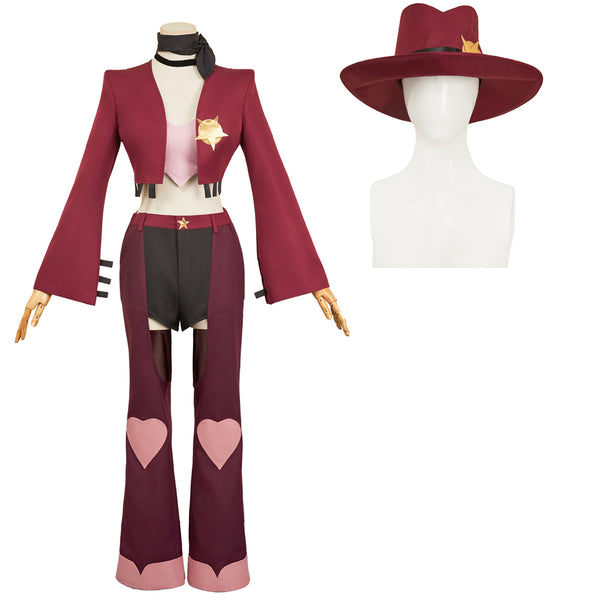 Hazbin Hotel Angel Dust Women Sheriff Hat Outfits Set Halloween Carnival Party Cosplay Costume
