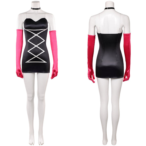 Hazbin Hotel Season 2 Angel Dust Addict Women Black Slim Dress Halloween Carnival Party Cosplay Costume