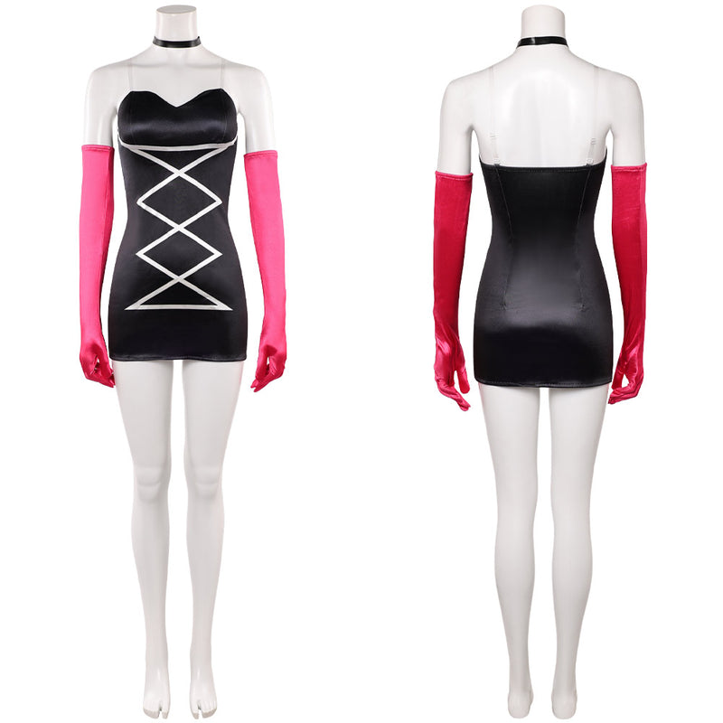 Hazbin Hotel Season 2 Angel Dust Addict Women Black Slim Dress Halloween Carnival Party Cosplay Costume