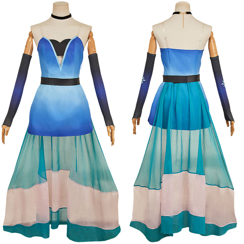 Hazbin Hotel Season 2 Angel Dust Weapon of Mass Distraction Blue Gown Dress  Outfit Unisex Halloween Carnival Party Cosplay Costume