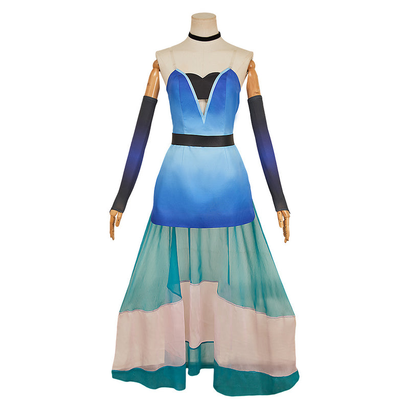 Hazbin Hotel Season 2 Angel Dust Weapon of Mass Distraction Blue Gown Dress Outfit Unisex Halloween Carnival Party Cosplay Costume Hazbin Hotel Season 2 Angel Dust Weapon of Mass Distraction Blue Gown Dress Outfit Unisex Halloween Carnival Party Cosplay Costume