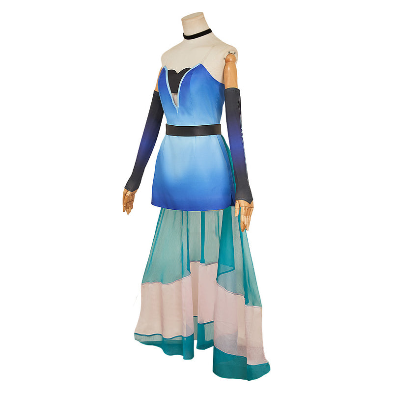 Hazbin Hotel Season 2 Angel Dust Weapon of Mass Distraction Blue Gown Dress Outfit Unisex Halloween Carnival Party Cosplay Costume Hazbin Hotel Season 2 Angel Dust Weapon of Mass Distraction Blue Gown Dress Outfit Unisex Halloween Carnival Party Cosplay Costume