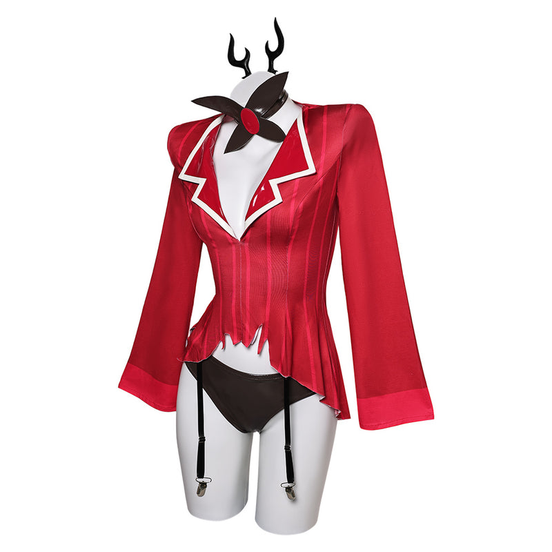 Hazbin Hotel TV Alastor Women Red Sexy Suit Party Carnival Halloween Cosplay Costume