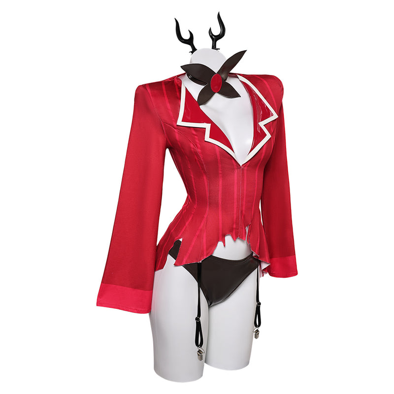 Hazbin Hotel TV Alastor Women Red Sexy Suit Party Carnival Halloween Cosplay Costume