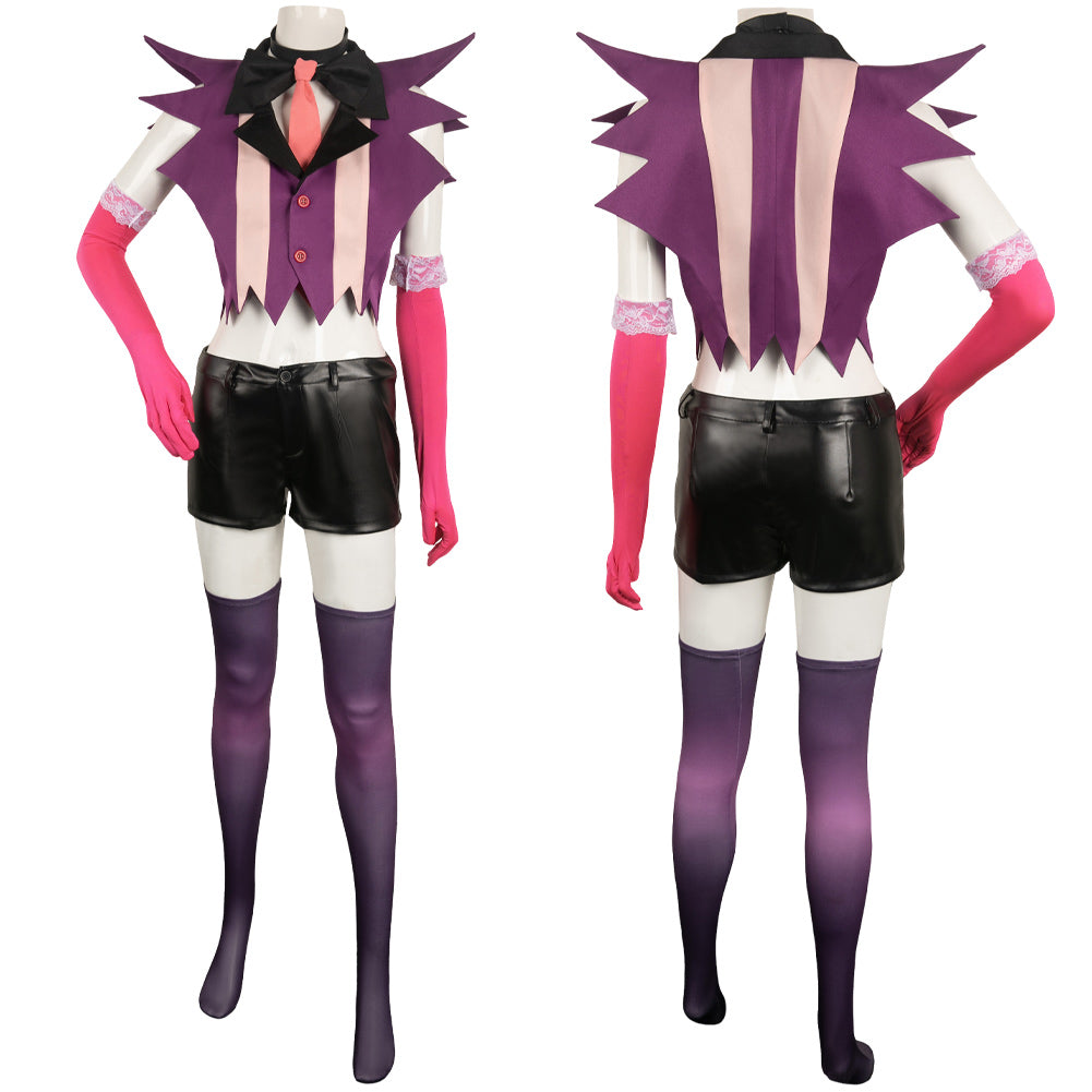 Hazbin Hotel Angel Dust Women Purple Combat Suit Party Carnival Hallow