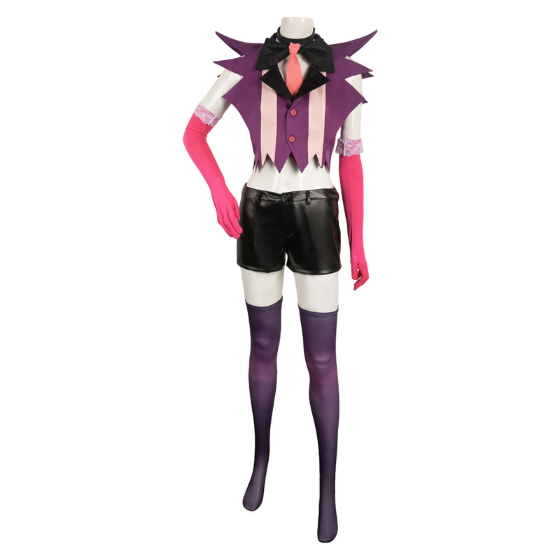 Hazbin Hotel TV Angel Dust Women Purple Combat Suit Party Carnival Halloween Cosplay Costume