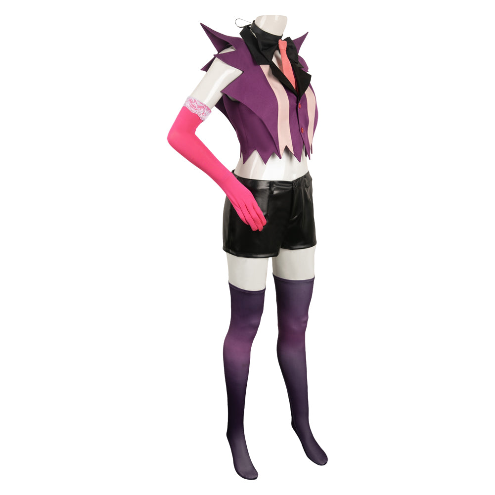 Hazbin Hotel Angel Dust Women Purple Combat Suit Party Carnival Hallow