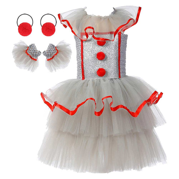IT Movie Pennywise Kids Children White Dress Party Carnival Halloween Cosplay Costume