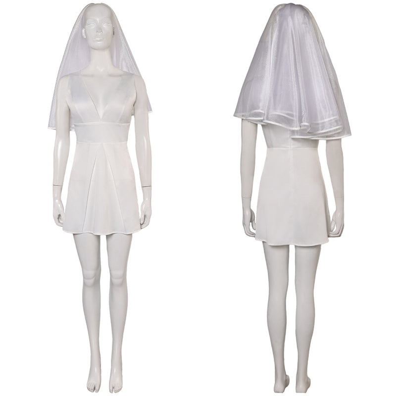 Joker: Folie à Deux (2024) Movie Harley Quinn Women White Dress With Veil Cosplay Costume