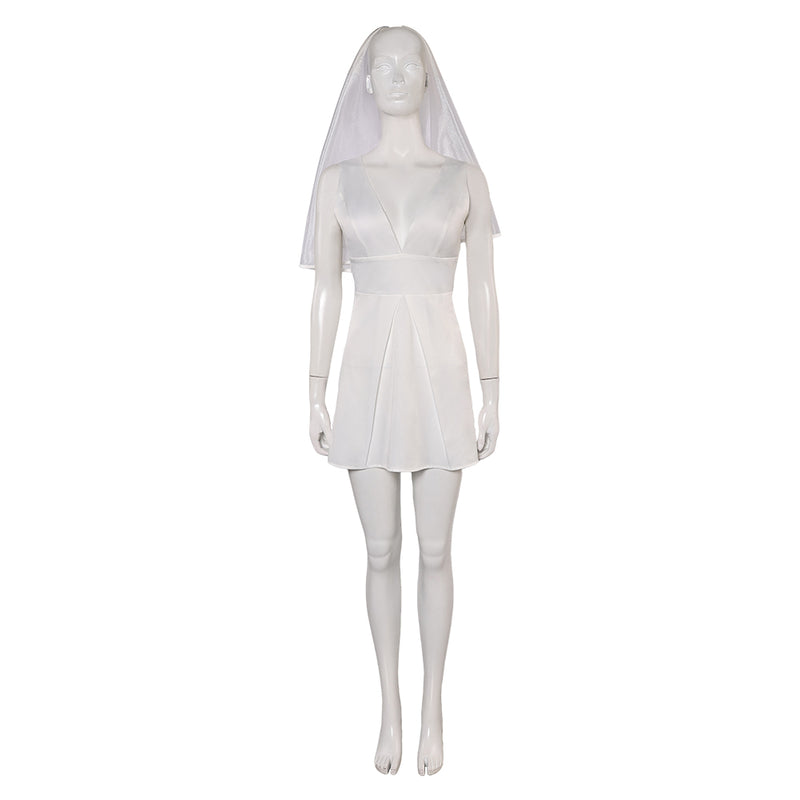 Joker: Folie à Deux (2024) Movie Harley Quinn Women White Dress With Veil Cosplay Costume