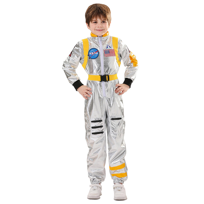 Kids Children Astronaut Blue Yellow Futuristic Fullset Outfits Halloween Carnival Cosplay Costume