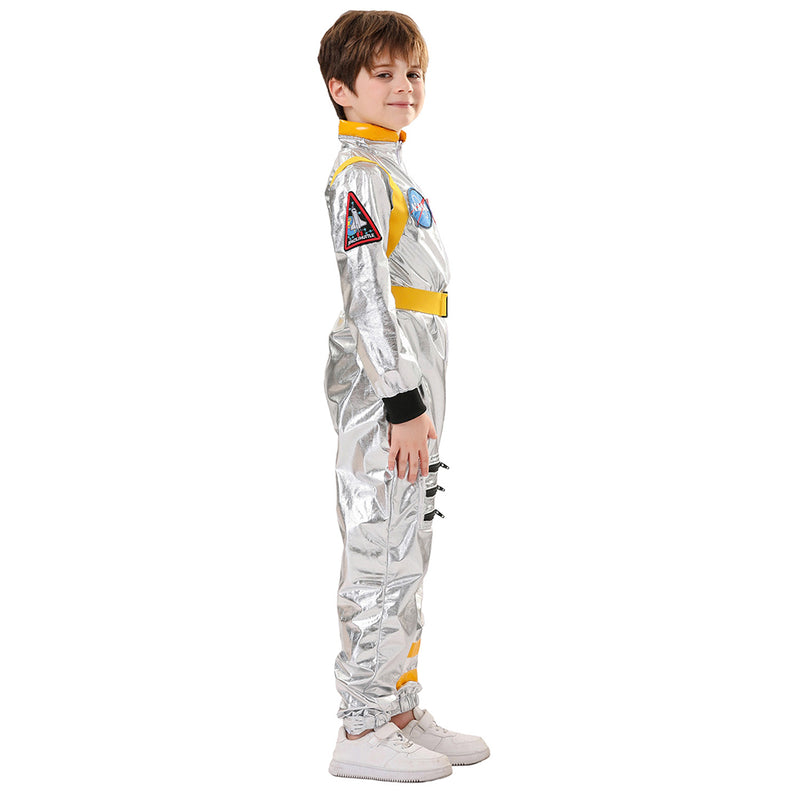 Kids Children Astronaut Blue Yellow Futuristic Fullset Outfits Halloween Carnival Cosplay Costume