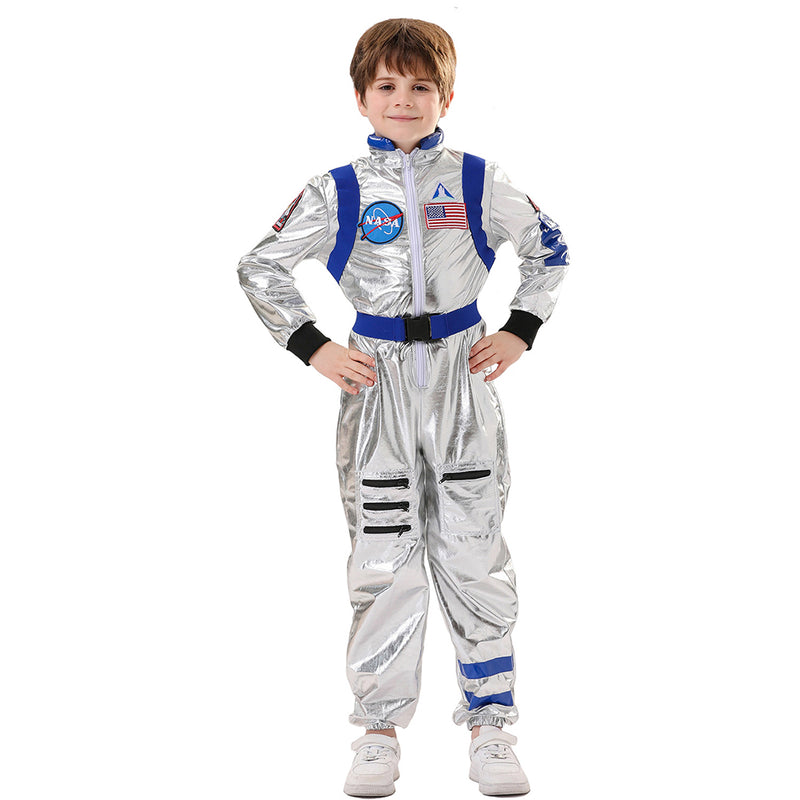 Kids Children Astronaut Blue Yellow Futuristic Fullset Outfits Halloween Carnival Cosplay Costume