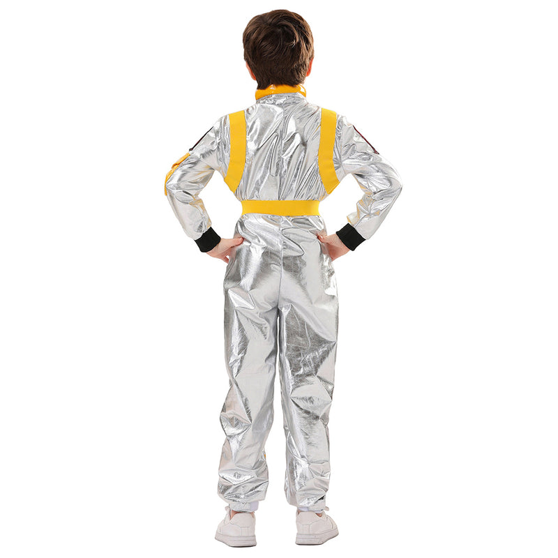 Kids Children Astronaut Blue Yellow Futuristic Fullset Outfits Halloween Carnival Cosplay Costume