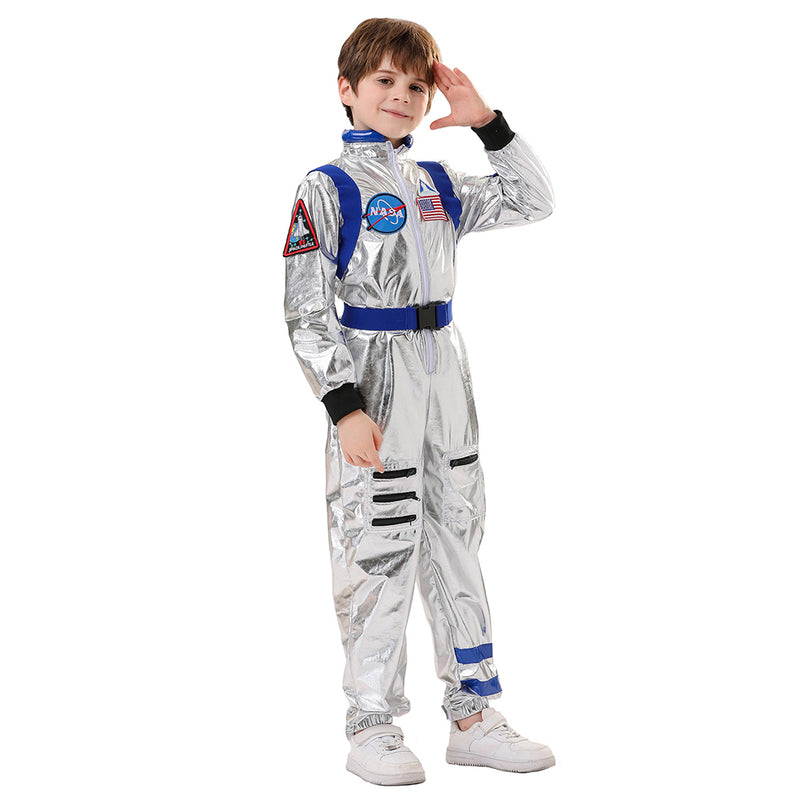 Kids Children Astronaut Blue Yellow Futuristic Fullset Outfits Halloween Carnival Cosplay Costume