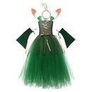 Kids Children Christmas Elf Girl Green Mesh Dress Medieval Fantasy Outfits Outfits Halloween Carnival Cosplay Costume