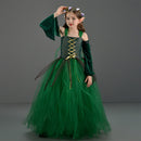 Kids Children Christmas Elf Girl Green Mesh Dress Medieval Fantasy Outfits Outfits Halloween Carnival Cosplay Costume