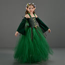 Kids Children Christmas Elf Girl Green Mesh Dress Medieval Fantasy Outfits Outfits Halloween Carnival Cosplay Costume